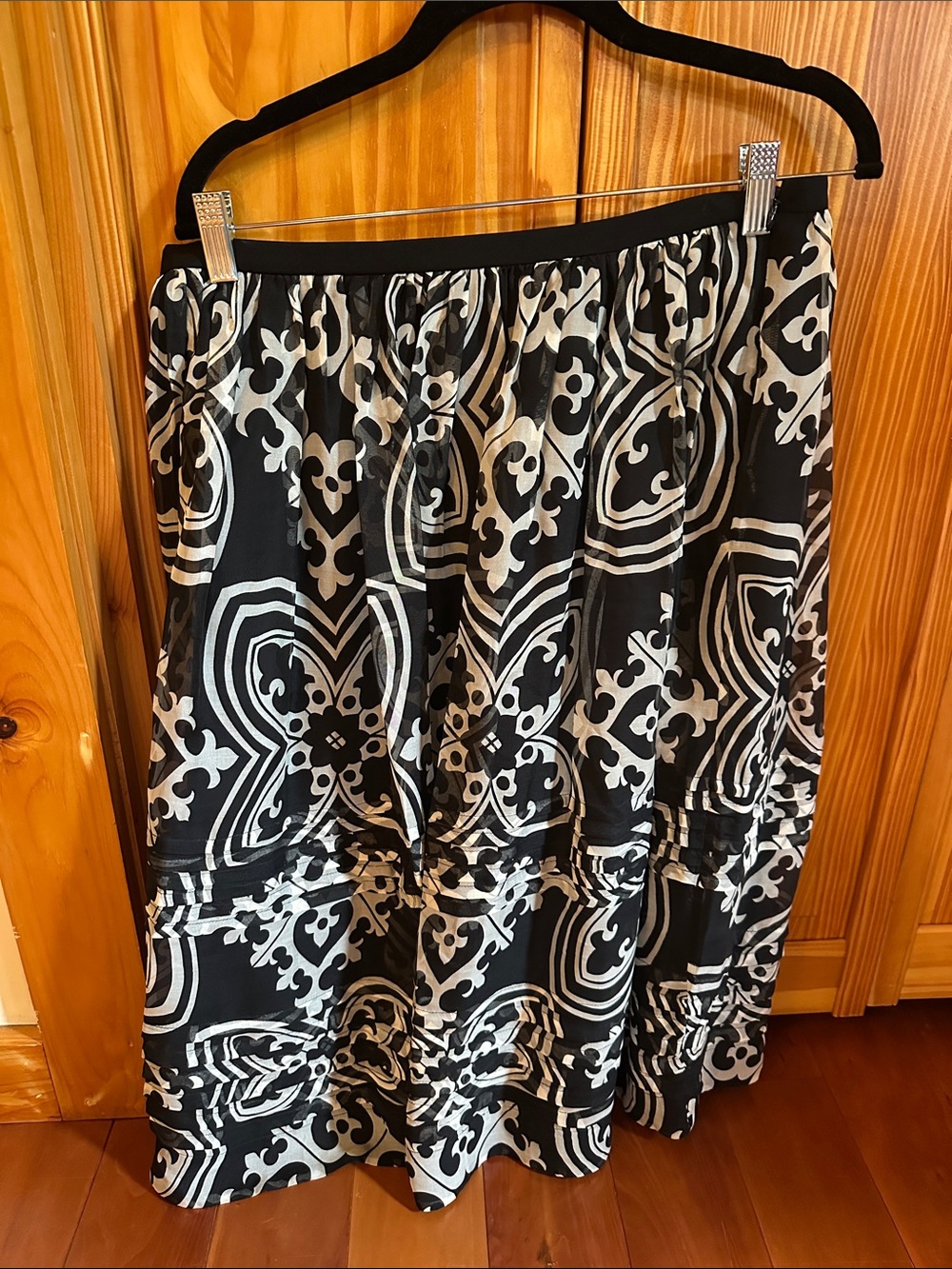 J. Crew Black and White Patterned Midi Skirt